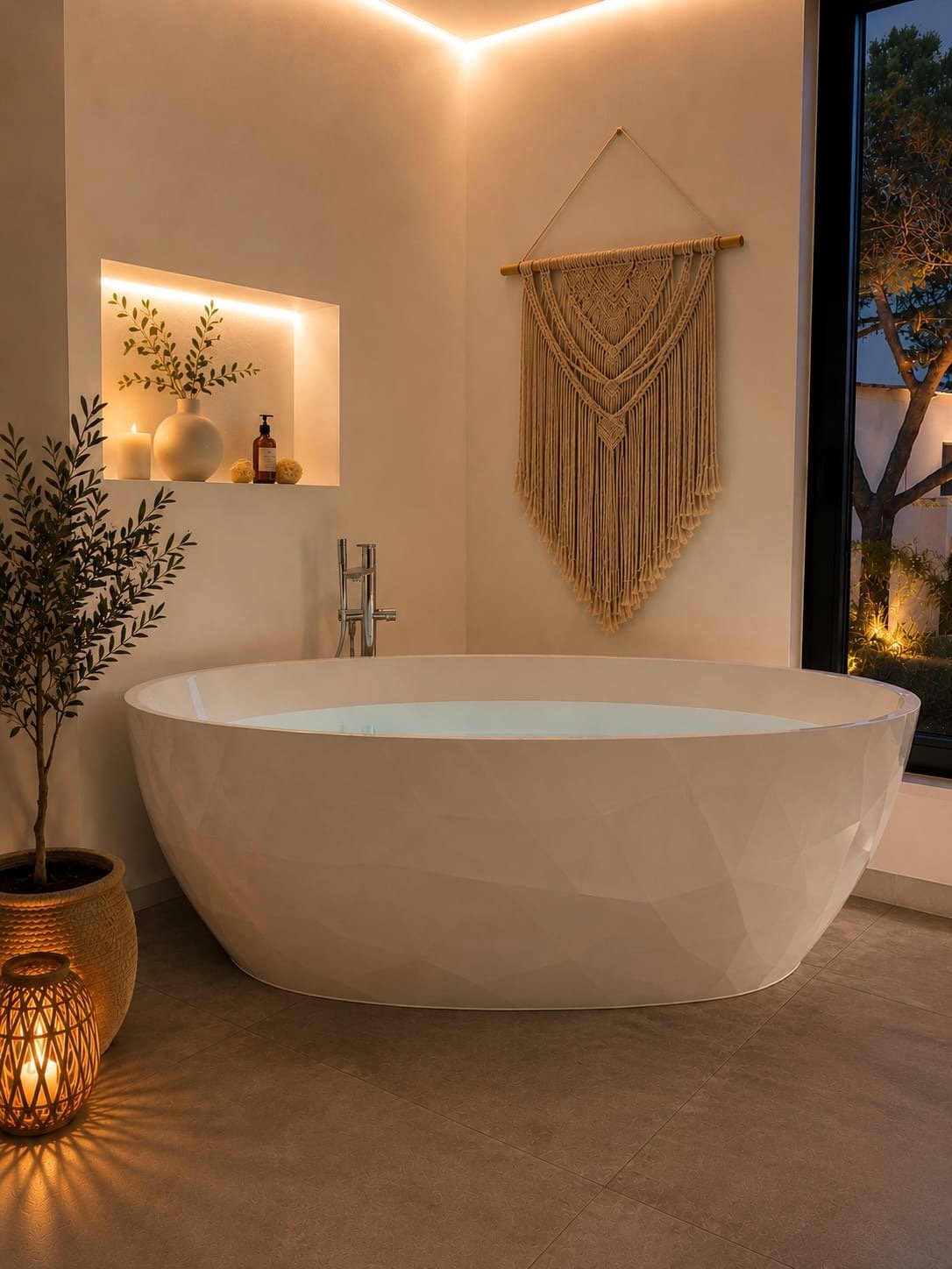 Badezimmer mit Natursteinoberflächen